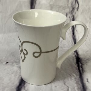 STARBUCKS 2014 Ivory Coffee Cup Mug 11 oz. Gold Scroll Diamond Design EUC